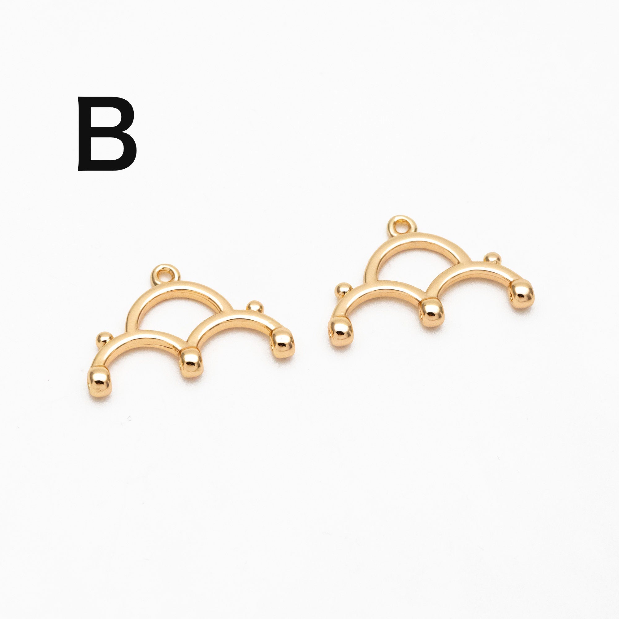 10pcs Gold Semi Circle Charm Connectors, 18K Gold plated Brass, Geometric Pendants (GB-4004)